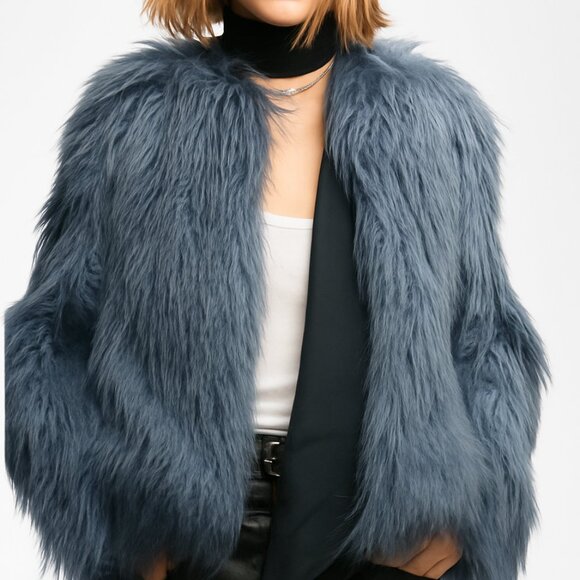Zadig & Voltaire Faux Fur Bleu de Gris Coat - Picture 2 of 6